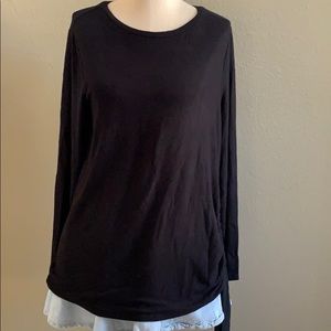 Loft, Black, Long Sleeve, Size Large